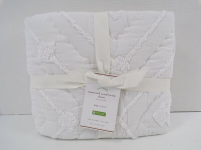 Pottery Barn Diamond Candlewick Cotton Sham King White #9586-image