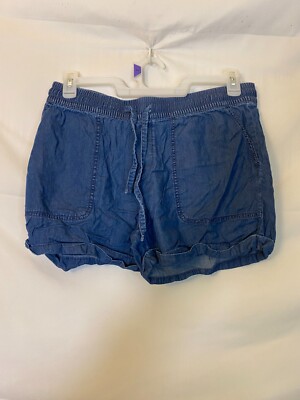 DIP WOMENS SIZE LARGE ELASTIC WAIST BLUE SHORTS POCKETS-image