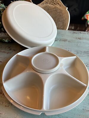 Tupperware VINTAGE Almond Divided Veggie PARTY TRAY+Dip Bowl # 1665 1666 1667-image