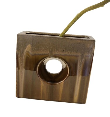 MODERN Brown studio pottery Square w hole DRIP GLAZE VASE Vessel Vase -image