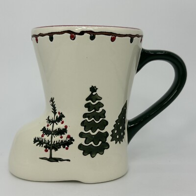 Potters Studio Boot Shaped Debossed Christmas Lights Trees Design Coffee Mug Cup-image