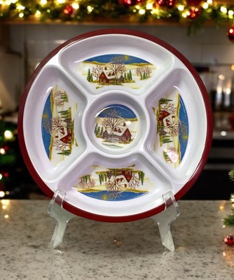 Christmas Winter Theme Divided Vegetable Chip Dip PARTY TRAY Melamine-image