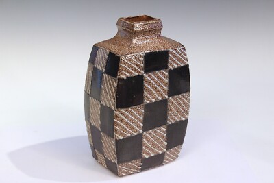 Rock Hard Studio Pottery Stoneware Vintage Vase Square Slab Built Checkered 1993-image