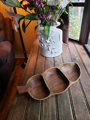 Vintage Lrg Acorn Wood Wooden Serving Dish Dip Bowl Monkey Pod Hawaii 13x6