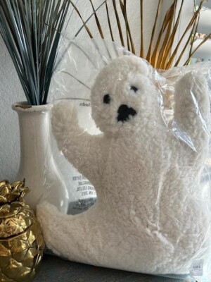 Pottery Barn GHOST Shaped Sherpa Cozy Pillow Halloween Fall NEW-image
