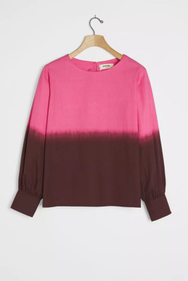 Anthropologie Dorothea Dip-Dyed Blouse size L pink color-image