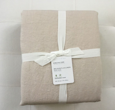 Pottery Barn BELGIAN FLAX LINEN Duvet Cover King California King Rosewater NWT-image