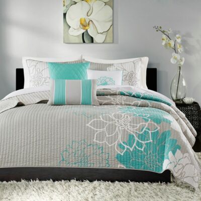 Vienna 3 Piece Quilted Coverlet Set Aqua/ Multi-Color Comforter Set - King-image
