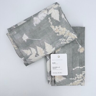 Pottery Barn Shadow Floral Euro Shams PAIR (2) Grey Percale Organic Cotton-image