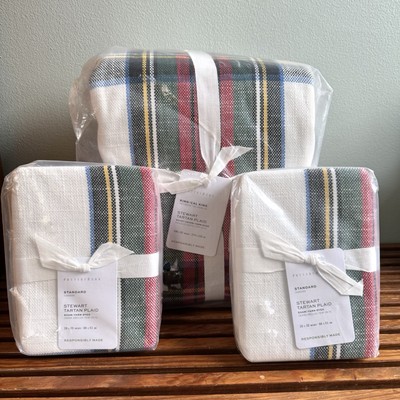 NWT Pottery Barn STEWART TARTAN PLAID King Duvet Cover & 2 Standard Pillow Shams-image