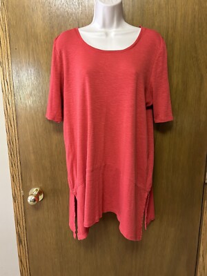 J Jill size L TOP Pima Cotton Dipped Hem Tunic Orangey Red Q23-image