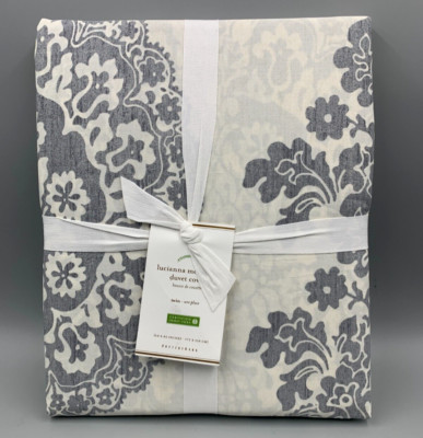 Pottery Barn Jacquard Linen Lucianna Medallion Duvet Cover Gray Twin #N36-image