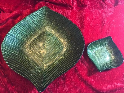 Princess House Exclusive Large Metallic Leaf Serving Bowl Chip & Dip Set-image