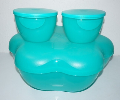 Tupperware 4624 5.6L Chip N Dip Bowl Set NEW Spring Green 6pc Divided Lid Tray-image