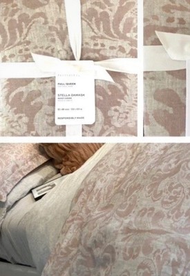 New Pottery Barn STELLA DAMASK King Duvet & 2 King Shams Rosewood NWT-image