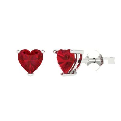 1.50 ct Heart Cut VVS1 Red Ruby Stud Solitaire Earrings 14k White Gold Push Back-image