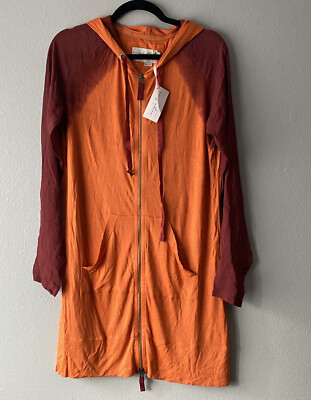 Evy's Tree Pamela Hoodie SZ L Dip Dye Orange Swirl Red Cover Up Sheer ZipUp NWT-image
