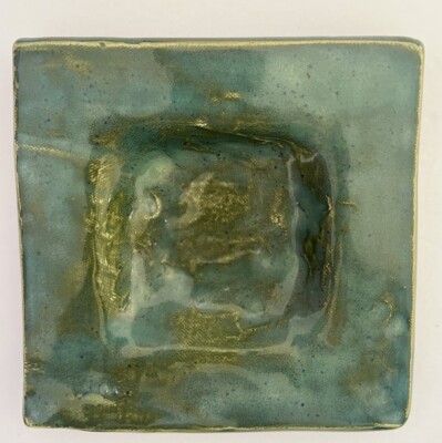 Studio Art Pottery Blue/Green Swirl Trinket Dish 6” SALE!-image