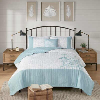 Madison Park Jolie Embroidered 4-piece Floral Quilt Set Full/Queen Size -image