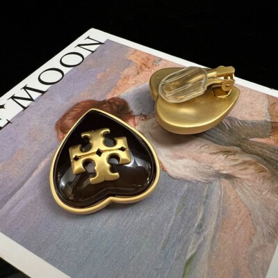Tory Burch Vintage Ear Clip on Heart Shaped Classic Double T Logo Valentine Gift-image