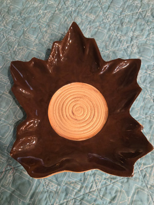 Ellen Evans Studio Pottery 2011 Brown Maple Leaf Dish 9” X 7”-image