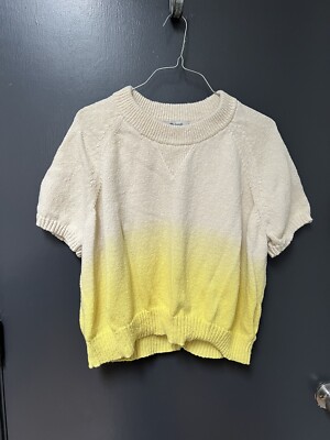 Madewell dip dye raglan sweater tee Sz L yellow cream cotton relaxed fit ombre-image