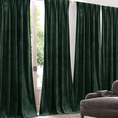 Christmas Green Velvet Curtains 84 inches, Thermal Insulated (Dark Green, 2 P...-image
