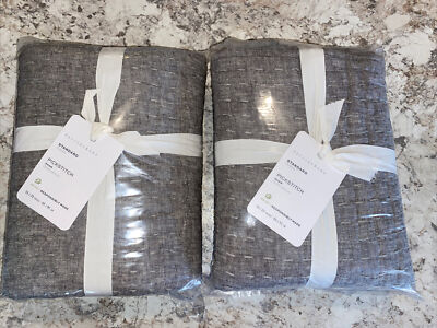 Pottery Barn Pick Stitch Handcrafted Cotton/Linen Std Shams~Gray Set of 2, NWT-image