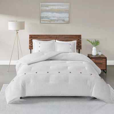 ⚡️Madison Park Rianon 3-piece Waffle Weave Cotton Comforter Set King / CK White-image
