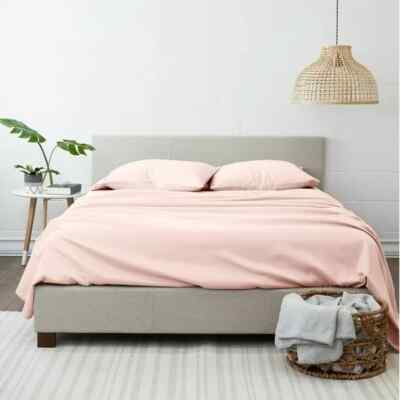Ienjoy Home Style Simplified Bed Sheet Set Queen Pink Blush Fitted 4-Piece BED44-image