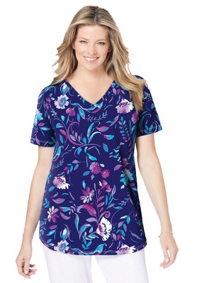 Woman Within Plus Size Short-Sleeve V-Neck Shirred Tee-image