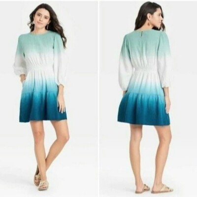 Universal Thread Women's Large Long Sleeve Dress Gauzy Cotton Ombre Dip Dye Boho-image