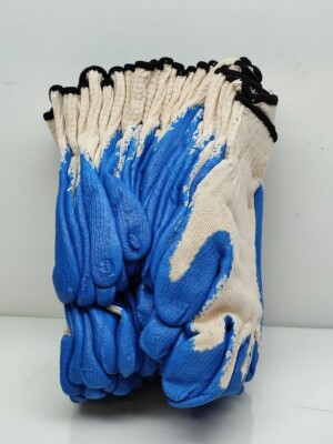 12 Pairs PIP Knit Cotton Latex Dipped Coated Poly Safety Gloves 39-C122 XL Blue-image