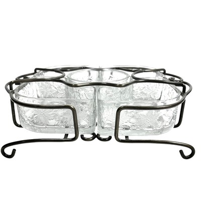 Princess House Crystal Retired Fantasia Vegetable Dip Serving Tray Metal Caddy-image