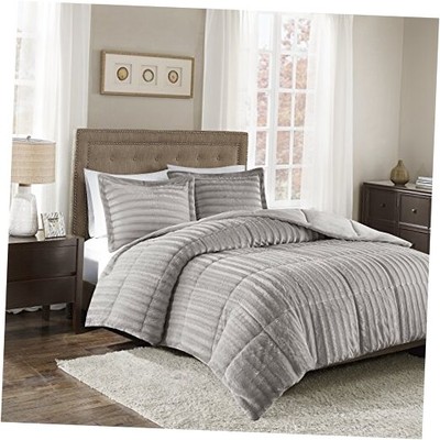  Duke Luxe Faux Fur Reversible Comforter Set, Soft Plush Full/Queen Grey-image