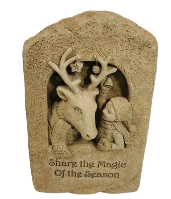 Carruth Studio 2003 Share the Magic Hand Cast Stone Plaque Christmas Reindeer-image