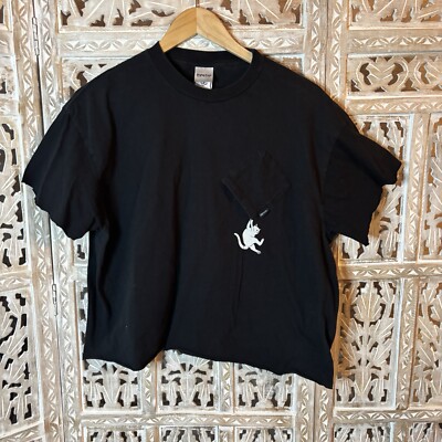 Rip N Dip T Shirt Women's Black Cropped w/White Cat Pocket Upside Down Cotton-XL-image