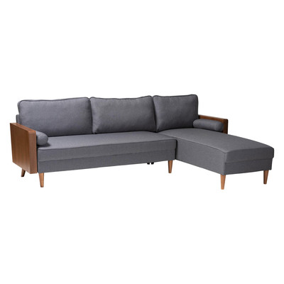 Baxton Studio Harleson Gray Fabric and Brown Wood Right Facing Sectional Sofa-image