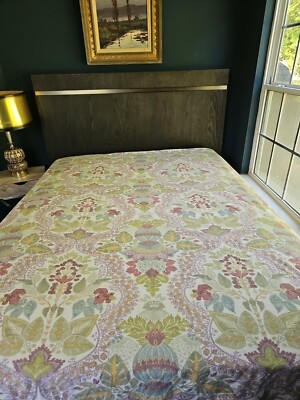 Pottery Barn Floral Botanical Purple Blue Green Cotton/Linen King Duvet 2 Shams-image