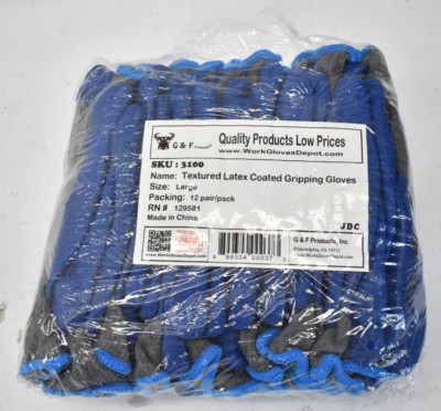 Lot of 12 Pairs G&F Products Premium Heavy Texture Double Dipped Latex Gloves-image