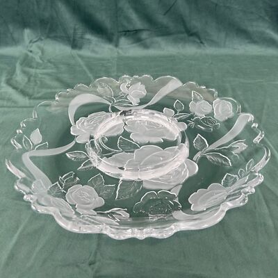 Vintage Large Rose Patterned Serving Plate with Dip Section-image