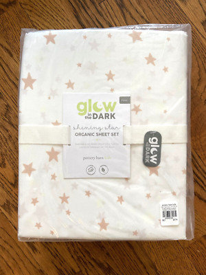 NEW Pottery Barn Kids FULL Organic Glow in Dark Shining Star Blush Sheet Set NWT-image