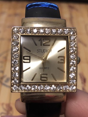 Studio Time Watch With Stones Wristwatch Bling Womens Square Silver Tone-image