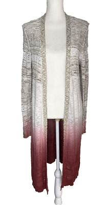 American Rag Cie Womens XL Red Dip Died Ombre Open Knit Long Sleeve Cardigan EUC-image