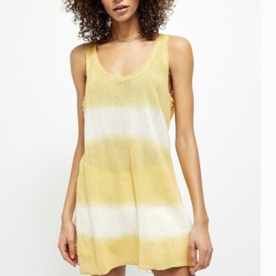 Free People Dip Dye Joni Maxi Tee Tunic Sleeveless Mid Summer Gold Combo Top L-image