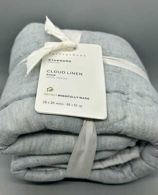 NWT Pottery Barn Handcrafted Cloud Linen Quilted Sham Standard, Chambray Blue-image