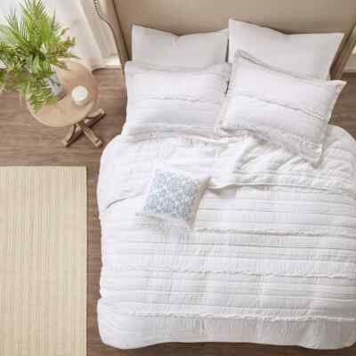 Alexis Ruffle Quilted Coverlet Set (King/California King) White - 4pc-image