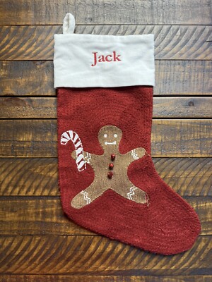 Pottery Barn Holiday Crewel Gingerbread Man Mono Jack “Read”-image