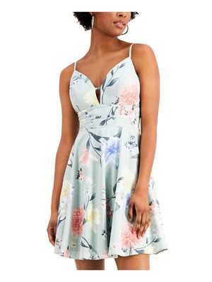 CITY STUDIO Womens Green Spaghetti Strap Short Party Fit + Flare Dress 1-image