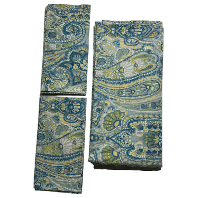Pottery Barn Rosalie Queen Duvet & 2 Euro Shams Paisley Aqua Blue Yellow Green-image